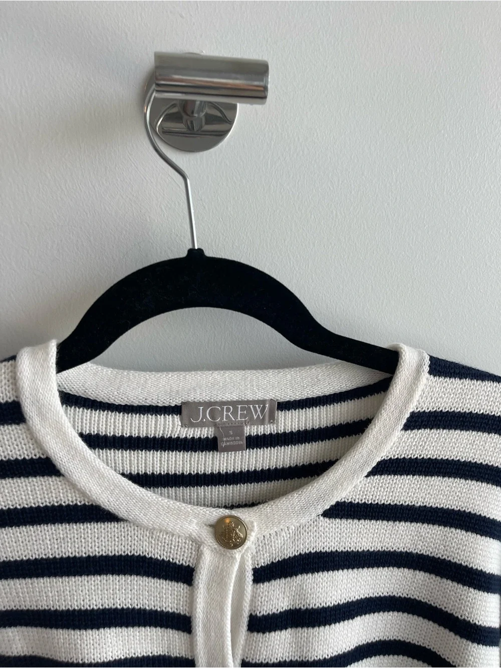 J.Crew Black & White Striped Button-Front Cotton Cardigan